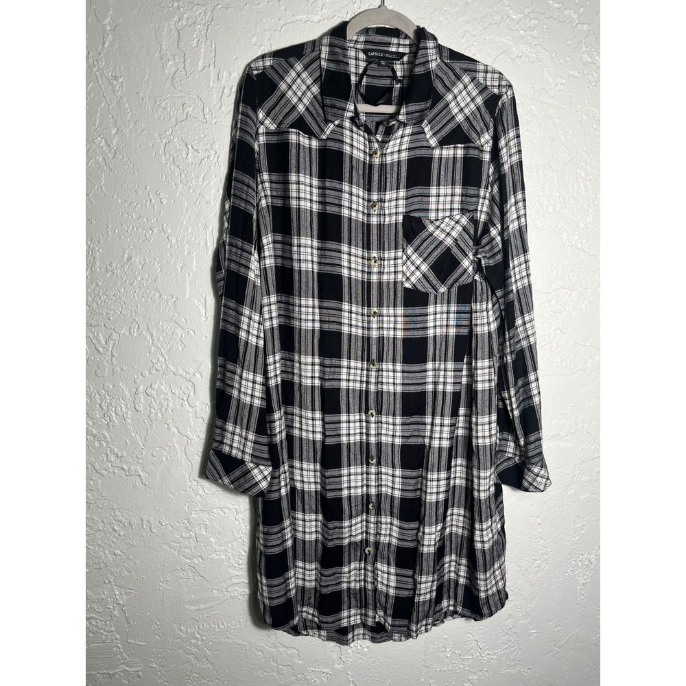 Capsule Women's Size 18 Black Plaid Button Down Tunic Shirt Dress